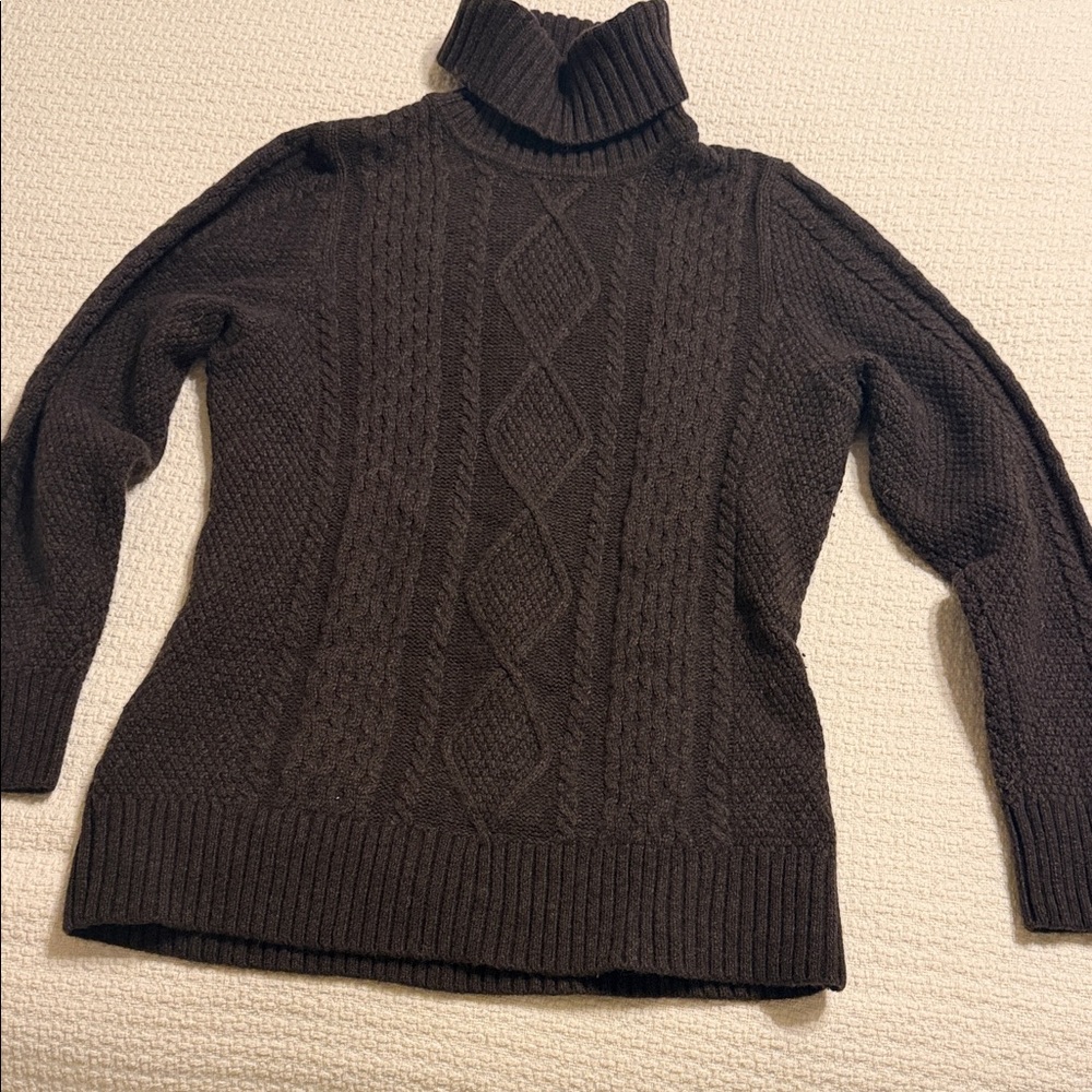 L.L. Bean Dark Brown Cable Knit Turtleneck Sweater